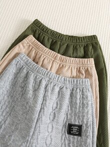 SHEIN 兒童男童 3件組休閒可愛百搭簡約印花純色慢跑褲 鬆緊腰 - 彩色 - 查看 5