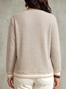 SHEIN 女款秋冬新款熱銷柔軟羅紋針織休閒百搭V領大尺碼衛衣 - 杏色 - 查看 2