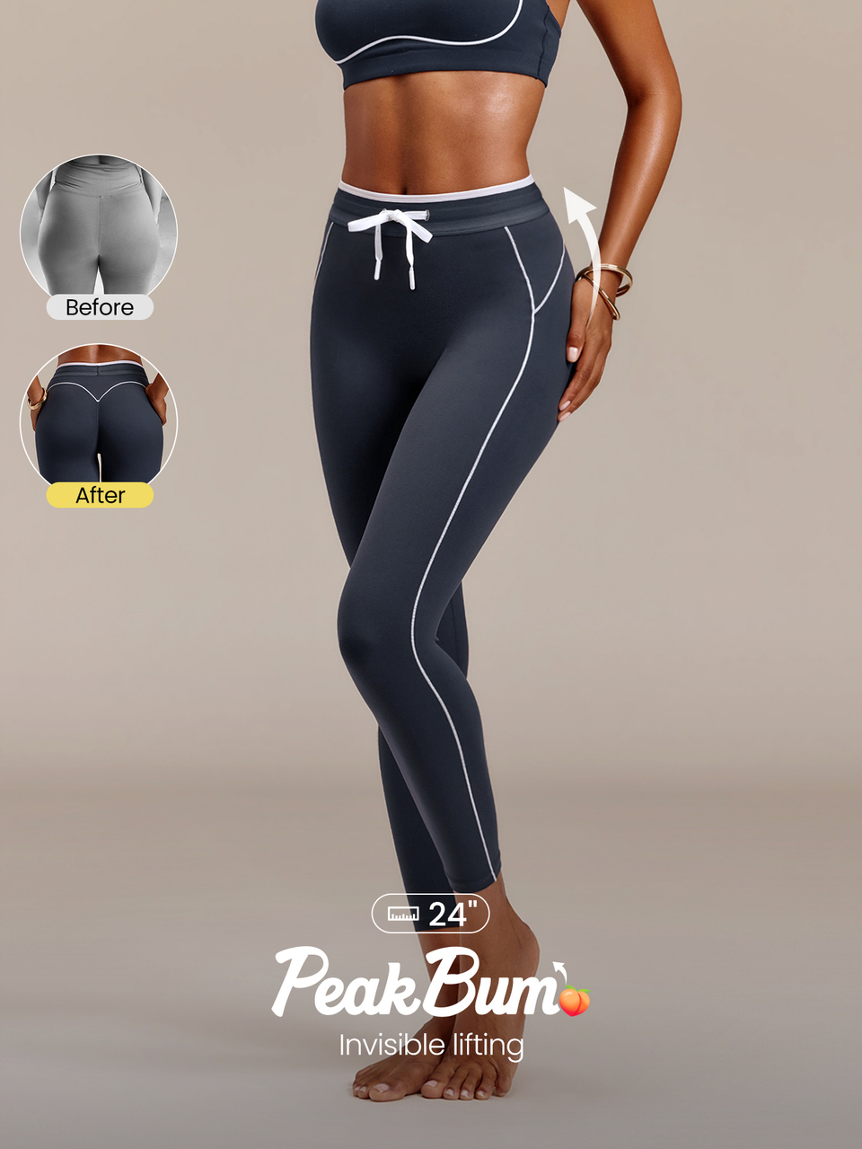 24" FeatherFit™ All-Day Moves Tie-Waist Leggings With Concealed Booty Lift & No Front Seam Yoga Studio Daily Wear