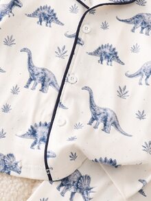 小男孩睡衣 2件/套 格紋熊圖案長袖長褲針織居家服套裝 - 藍色 - 查看 4