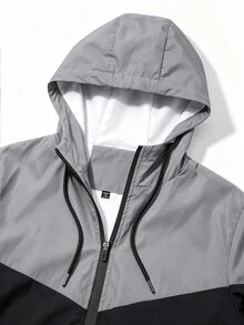 Manfinity Homme Men's Reflective Patchwork Fluorescent Drawstring Hooded Jacket - Black - View 5