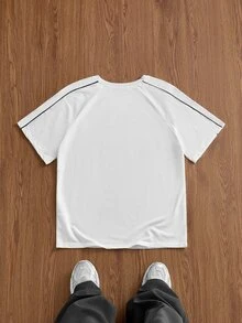 SWAVVY Men's Knitted Fashion Daily Young Casual Patchwork Printed Pattern Loose Short Sleeve T-Shirt - White - View 5