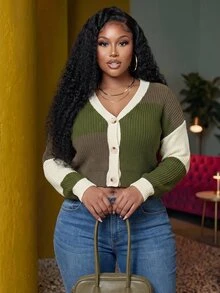 Slaydiva Autumn/Winter New Casual Loose Multi-Color Contrast Crochet Long Sleeve Short Cardigan For Women Plus Size, Suitable For Daily Wear, Outing, Dining, Dating, School, College, Home -G - Multicolor - View 8