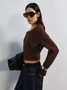 MERLEAU Women's Modern Brown Open Front Knit Top - Brown - View 5