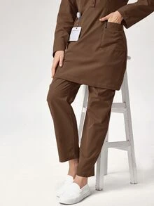 TaskEZ 純色上衣與長褲刷手服套裝 - 咖啡棕 - 查看 7
