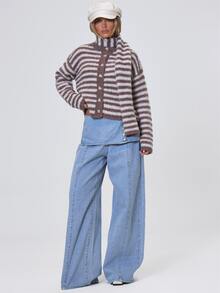 MUSERA Striped Button Up Crew Neck Cardigan With Matching Scarf Fall Autumn Winter Coolgirl Back To School Holiday Fudge - Multicolor - View 2