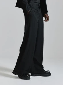 Musero Oversized Tailored Trouser With Side Adjusters Baggy Fit Zipper Fastening Co Ord Trousers Only Autum Winter Essentials - Black - View 3
