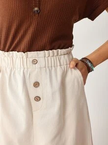 EMERY ROSE Women's Fashion Button Pocket Denim Skirt - Beige - View 5