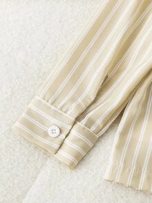 SHEIN Young Girls' Striped Shirt And Pleated Skirt 2 Pieces Set, Suitable For Daily School, Performance, Party, Travel, Visiting Friends And Family - Brown - View 4