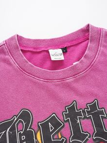 Betty Boop x SHEIN Men's Letter Print Round Neck Short Sleeve Casual T-Shirt - Pink - View 5