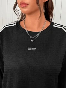 SHEIN EZwear Plus Size Women's Color Block Long Sleeve Top And Pants Casual Everyday 2 Pieces Set Fall - Black - View 6