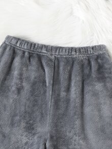 SHEIN 2件組青少年男孩休閒蜘蛛刺繡圖案長袖連帽衛衣與長褲套裝，舒適睡衣居家服，法蘭絨柔軟面料，時尚簡約百搭實用，適合日常穿著、居家穿著、疊穿，秋冬季 - 灰色 - 查看 6