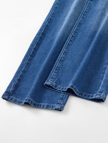 SHEIN بنطلون جينز بنات ستريت وير Y2K كاجوال متعدد الاستخدامات بتصميم ممزق ومتهالك مع خصر مطاطي غير متماثل، غسيل أزرق فاتح، ناعم ومريح، ستايل جديد ربيع/صيف 2025، مناسب للارتداء اليومي، متناسق مع جميع الفصول، HOT - أزرق متوسط - مشاهدة 7