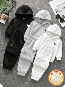 SHEIN 3件組 青少年男孩秋冬休閒百搭抓絨內裡鬆緊腰運動長褲 兒童慢跑褲 多件裝 - 彩色 - 查看 4