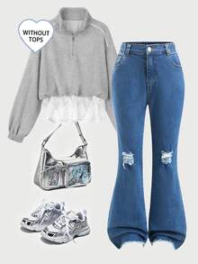 TWEEN GIRLS Tween GirlsDenim Jeans, Vintage Washed Color, Street Style Fashion, Distressed Ripped Hem, Flared Leg, Versatile Fashion New Style - Dark Wash - View 7