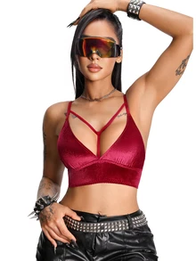 AltBold 1pc Women's Velvet Sexy Lingerie Burgundy Wireless Bra - Burgundy - View 1
