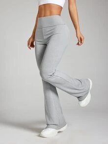 SHEIN Sports Solid Color Wide Waist Flared Leggings - Grey - View 1