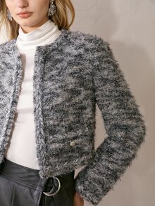 MOTF PREMIUM JAKET PENDEK WANITA DARI CAMPURAN BENANG YANG DICELUP - Grey - View 3