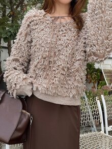 FRIFUL Women's Autumn Special Knit Tie-Front Sweater - Apricot - View 3