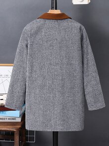 SHEIN 兒童青少年男孩黑白配色休閒中長款加厚大衣外套，適合秋冬，校園、家庭聚會穿著，派克大衣，冬季外套，秋季穿搭，冬季穿搭 - 彩色 - 查看 4