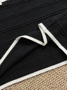 Grovea Plus Size Elegant Button Contrast Color Short Sleeve Knit Top And Mini Skirt Set - Black - View 6
