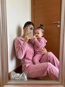 Cozy Pixies Baby Girl Baby Girl 2pcs Solid Pink Drawstring Hoodie Top And Wide Leg Pants Set, Casual For Spring/Autumn, Daily Wear - Pink - View 1
