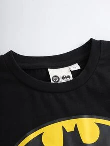 BATMAN X SHEIN Young Boy Round Neck Short Sleeve Casual Versatile T-Shirt - Black - View 4