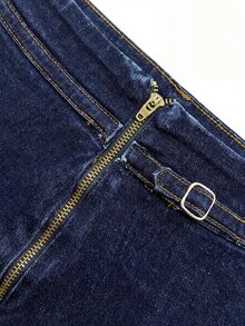 SHEIN Women's Denim Skinny Mini Super Skirt - Blue - View 4
