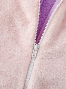 Girls' Fresh Purple Cartoon Embroidered One-Piece Cute Style Loungewear, Suitable For Home And Outdoor Wear, For Spring, Autumn And Winter - Purple - View 6