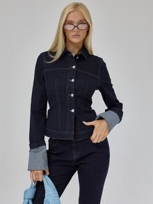 MUSERA Blue Denim Fitted Cuffed Jacket Autumn Winter Fall Daily Everyday Essential Blancs - Blue - View 2