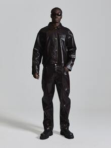 Musero Pleated Straight Leg P.U Trousers Co Ord Trousers Only Autum Winter Essentials - Burgundy - View 1
