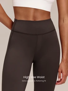 GLOWMODE 28" FeatherFit™-Warm Get To Work High-Waist Pull-On Work-Pant Leggings With Faux Placket & Back Pockets Yoga Studio Daily Fall Winter Wear - Brown - View 4