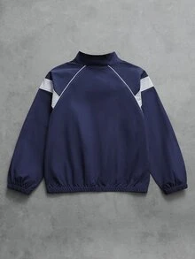 Boys' Spring/Autumn High Collar Zipper Jacket, Solid Color Patchwork Fashionable & Premium, Suitable For Daily Wear And Sports, Minimalist Design, Comfortable And Versatile; Essential Item For Teenagers In Spring/Autumn - Blue - View 2