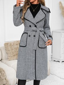 SHEIN Clasi Women's Fashion Vintage Button Contrast Color Overcoat - Multicolor - View 6