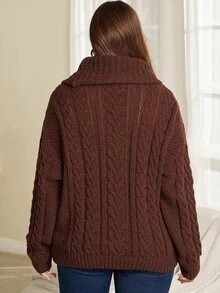 EMERY ROSE Plus Size Solid Color Pocket Long Sleeve Overcoat Casual Outerwear Fall Winter 2026 - Coffee Brown - View 3