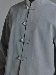 Musero Blazer Potongan Longgar Sedikit Pendek, Kancing Penutup, Setelan Blazer Saja, Perlengkapan Musim Gugur dan Musim Dingin - Grey - View 6