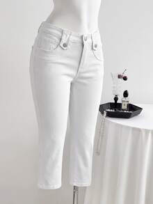 Elamini Celana Jeans Wanita Model Skinny dengan Belahan di Bagian Bawah - Putih - View 1