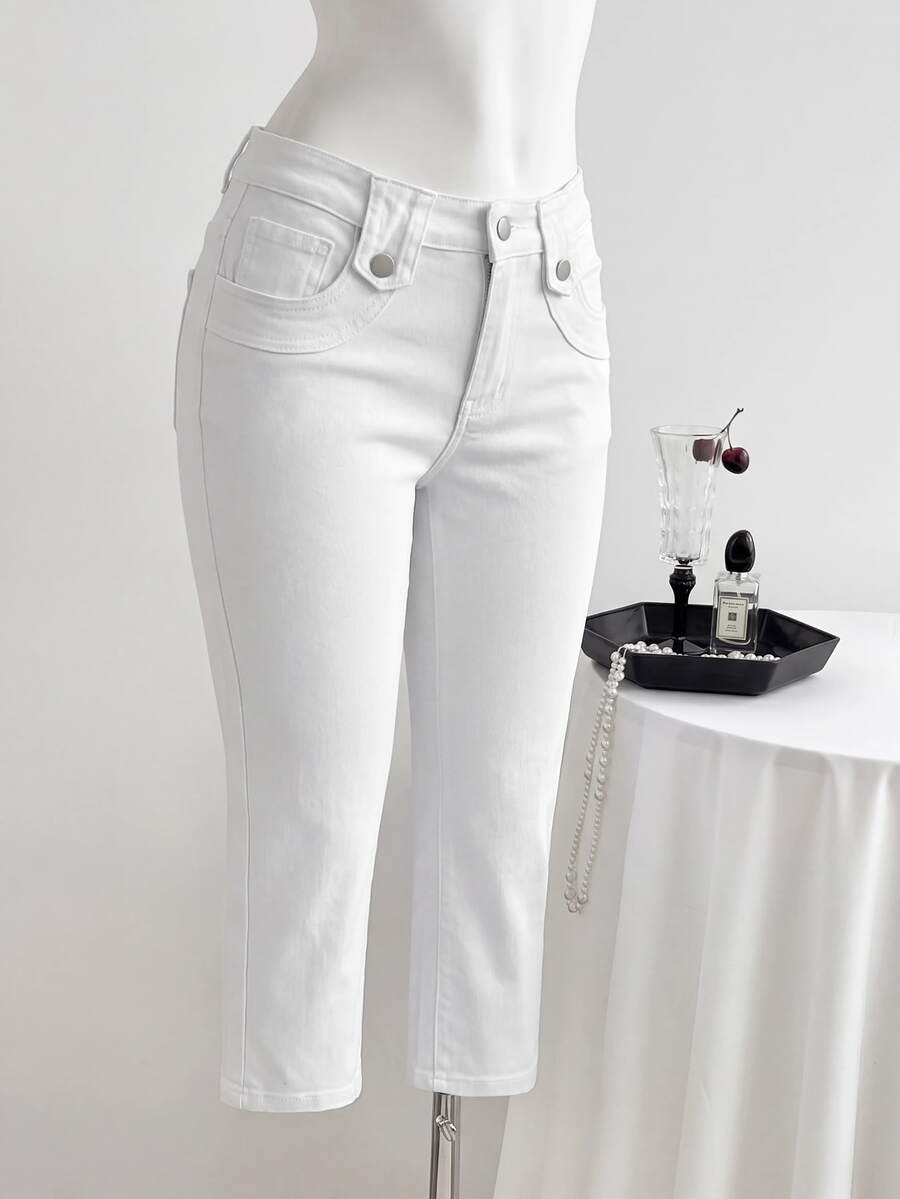 Elamini Celana Jeans Wanita Model Skinny dengan Belahan di Bagian Bawah - Putih - View 1