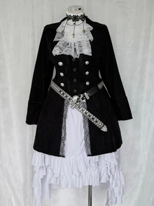 Sunspun Plus Size Women's Contrast Lace Long Sleeve Double Button Napoleon Jacket Halloween - Black - View 6