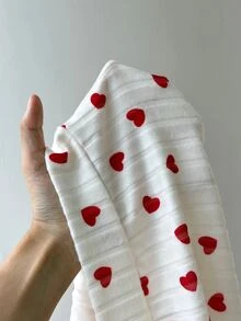 ZzzCrew Women's All-Over Heart Print Ribbed Fleece Pajama Set With Elastic Cuffs And Hem - White - View 7