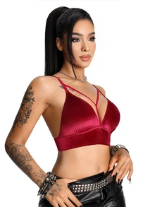AltBold 1pc Women's Velvet Sexy Lingerie Burgundy Wireless Bra - Burgundy - View 4