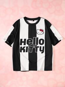 HELLO KITTY AND FRIENDS | SHEIN Men's Letter Print Crew Neck Short Sleeve Casual T-Shirt - Black and White - View 3