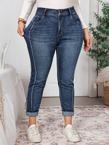 EMERY ROSE Plus Size Women's High-Rise Double-Button Stretch Skinny Jeans For Women, Dark-Wash Cuffed Ankle Denim,Halloween,Christmas,New Year,Elegant ,Concert - Blue - View 6