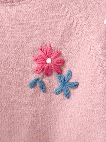 SHEIN Young Girl) Duck Embroidery Cute Minimalist Everyday Knit Pullover Sweater - Pink - View 4