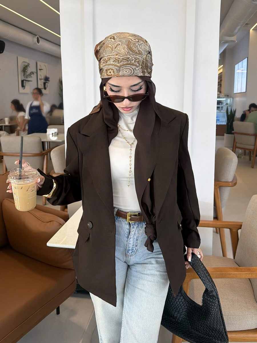 Solavon Women's Solid Color Lapel Neck Long Sleeve Casual Blazer - Coffee Brown - View 1