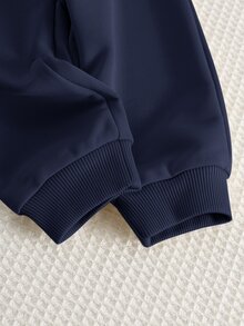 2件組嬰兒男童女童運動套裝 字母圖案圓領長袖半拉鍊套頭衛衣 鬆緊腰收口長褲 春秋冬適用 - 藏蓝色 - 查看 7