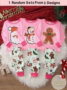 女嬰聖誕老人幼兒秋冬睡衣 2件組 貼身長袖褲裝 印花聖誕樹、薑餅人、雪花、雪人、拐杖糖 - 彩色 - 查看 11