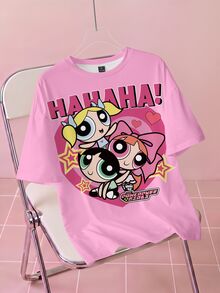 THE POWERPUFF GIRLS X SHEIN Women's Casual Cartoon Print T-Shirt, Summer - White - View 1