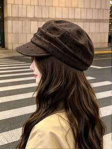 DAZY Women's Polka Dot Beret Hat, Korean Style Fashion Versatile Exquisite Slimming And Face-Flattering - Coffee Brown - View 1