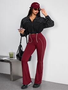 Slayform Women's Polka Dot Colorblock Casual Daily Outdoor Sports Jacket - Black and White - View 5